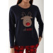 Deer Navy Blue Mother Daughter Long Sleeve Pajama Set