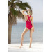 Women Belt Detailed Back Strap Swimsuit Cherry