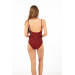 Women Draped Thin Strap Swimsuit Claret Red