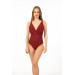 Women Draped Thin Strap Swimsuit Claret Red