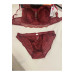 Women Velvet Bra Slip Set Claret Red