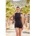 Women Half Zipper Swimsuit With Shorts One Piece