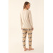Beige Women Long Sleeve Pajama Set