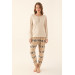 Beige Women Long Sleeve Pajama Set