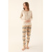 Beige Women Long Sleeve Pajama Set