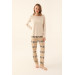 Pierre Cardin Beige Women Long Sleeve Pajama Set