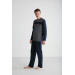 Men Navy Blue Patchwork Pajama Set