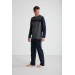 Men Navy Blue Patchwork Pajama Set