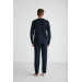 Men Navy Blue Patchwork Pajama Set