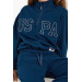 Blue Girl Collar Zipper Tracksuit