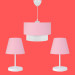 Triple Chandelier And Lamp Set With A White Body And Pink Fabric