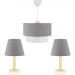 Triple Chandelier And Lamp Set With A Bronze Body And Gray Fabric
