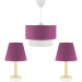 Triple Chandelier And Lamp Set With A Bronze Body And Purple Fabric