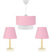 Triple Chandelier And Lamp Set With A Bronze Body And Pink Fabric