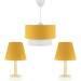 Triple Chandelier And Lamp Set With A Bronze Body And Yellow Fabric