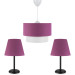 Triple Chandelier And Lamp Set With A Black Body And Purple Fabric