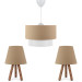 Chandelier And Lamp Set With A Brown Fabric Head And Wooden Legs