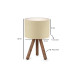 Modern Natural Wood Lamp With Cylindrical Head, Beige Fabric