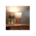 Modern Natural Wood Lamp With Cylindrical Head, Gray Fabric