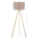 Wooden Cream Color Three Legged Cappuccino Fabric Head Floor Lamp