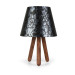 Modern Wooden Lamp With Three Legs, Black And Silver