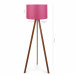 Practical Wooden Three Legged Floor Lamp Fuchsia Fabric Head