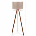 Practical Wooden Three Legged Floor Lamp Brown Fabric Head