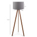 Practical Wooden Three Legged Tripod Floor Lamp Gray Fabric Head Corner Lamp