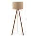 Wooden Three Legged Tripod Floor Lamp Brown Fabric Headboard Corner Lamp