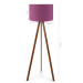 Wooden Three Legged Tripod Floor Lamp Purple Fabric Headboard Corner Lamp