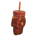 San Miguel Skull Jar Glass With Straw 450 Ml Orange