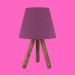 Wooden Lamp With Three Legs And A Purple Cloth Head