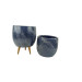 White On Gray Marble Effect Clay Pot Planter Set Of Two, Without Stands, With 3 Legs