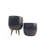 Black Granite Clay Pot Planter Set Of Two Without Feet, With 3 Legs