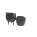 Black Granite Clay Pot Planter Set Of Two Without Feet, With 3 Legs