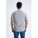 Varetta Mens Gray Short Sleeve Checkered Summer Cotton Shirt