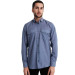 Varetta Mens Ashy Blue Flap Double Pocket Solid Color Long Sleeve Cotton Shirt