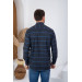 Varetta Mens Navy Blue Striped Winter Pocket Long Sleeve Classic Cut Shirt