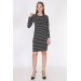 Black Striped Long Sleeve Nursing Dress