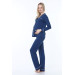 Buttoned Pijama Maternity Pajama Set Indigo