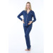 Buttoned Pijama Maternity Pajama Set Indigo