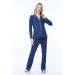 Buttoned Pijama Maternity Pajama Set Indigo