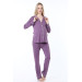 Buttoned Pijama Maternity Pajama Set Purple