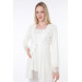 Lace Maternity Pajama Set With Dressing Gown Ecru