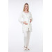 Lace Maternity Pajama Set With Dressing Gown Ecru