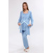 Lacy Maternity Pajama Set With Dressing Gown Blue