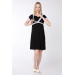 Front Split Lace Maternity Nightgown Black