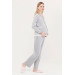 Buttoned Pocket Lace Maternity Pajama Set Gray