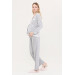 Buttoned Pocket Lace Maternity Pajama Set Gray