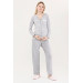 Buttoned Pocket Lace Maternity Pajama Set Gray